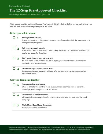 Preview of page 1 of the 12-step pre-approval checklist